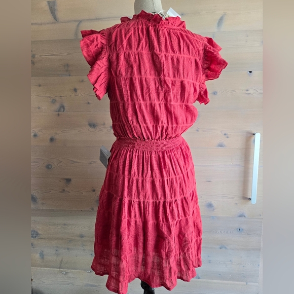 NWT Max Studio Ruffle Sleeve Tie Neck Cotton Lined Mini Dress Sz M - Picture 4 of 7